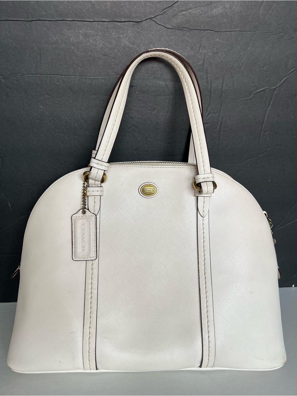 Coach Peyton Cora Satchel Bag Beige Sand Saffiano Leather # F25671